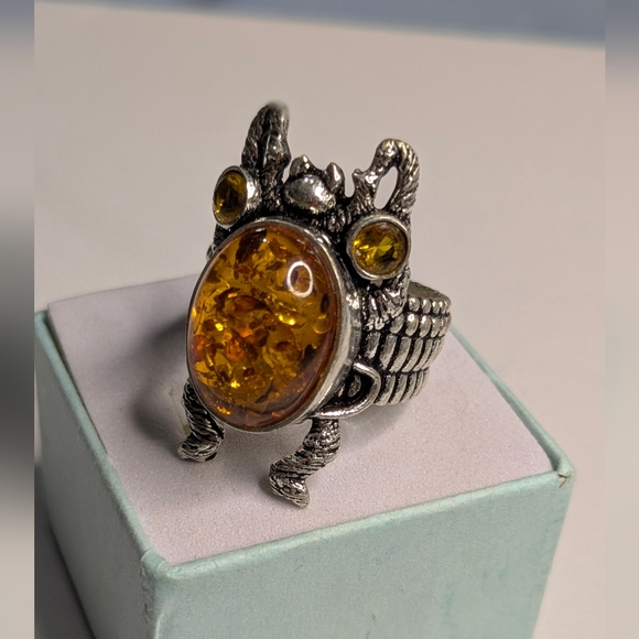 Handcrafted Boho Amber Beetle Statement Ring (8) - Picture 3 of 14